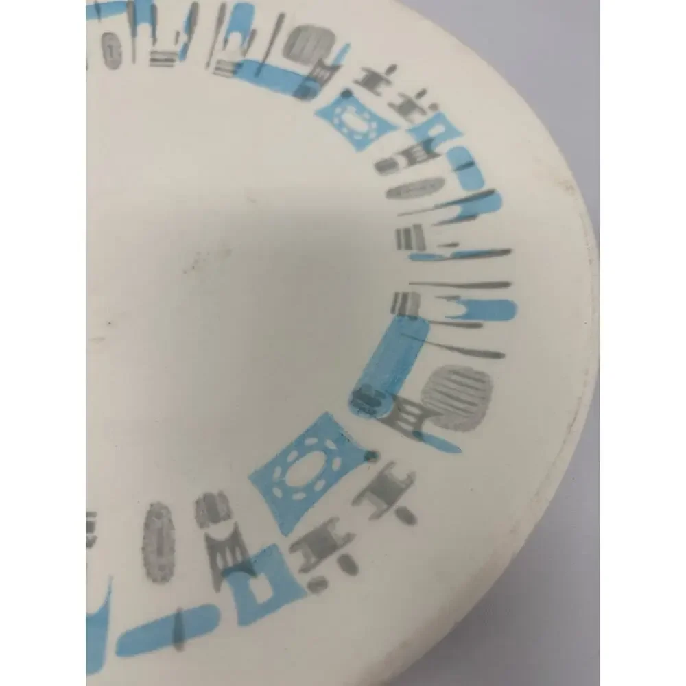 Vintage 10” Blue Heaven Round China Platter Serving Plate Dish MCM Retro Atomic